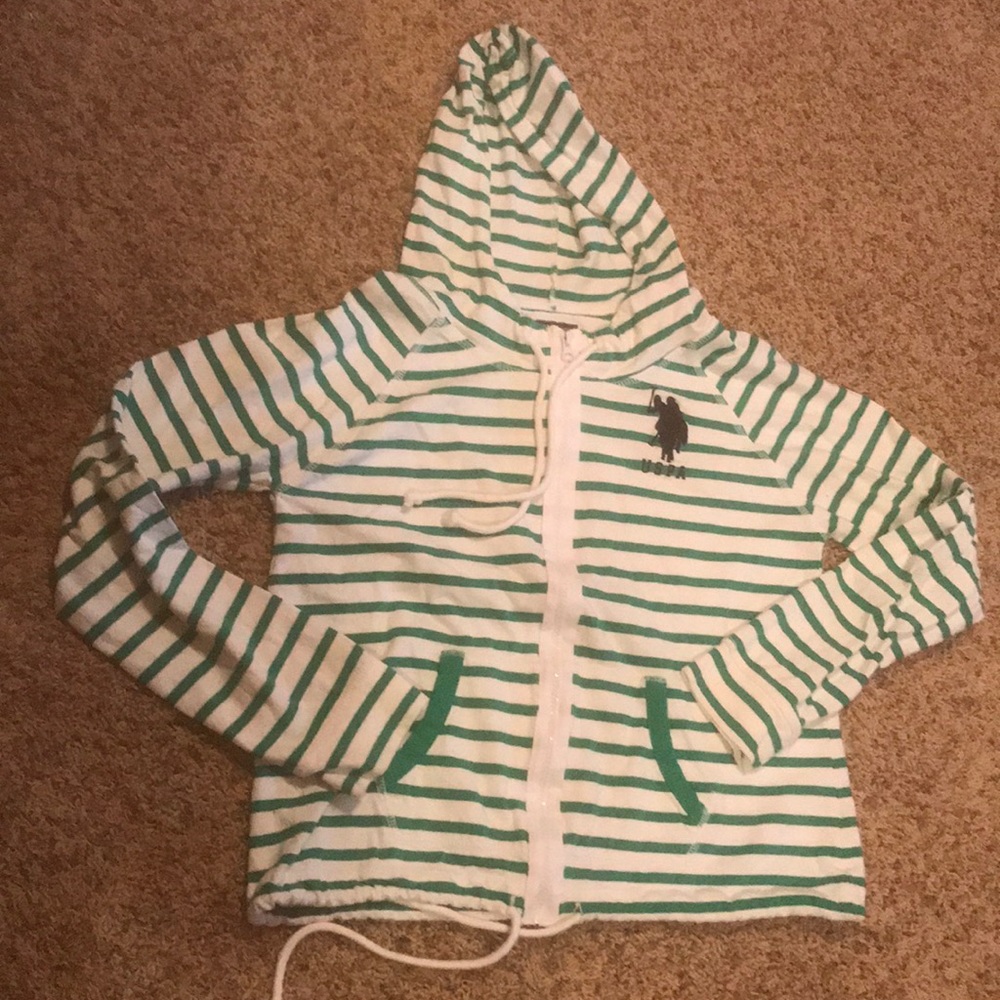 USPolo Association green white striped jacket sz L